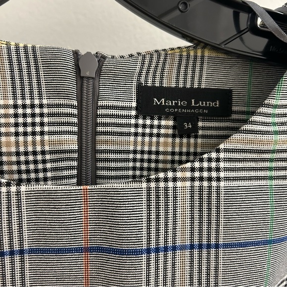 Marie Lund Copenhagen plaid shift midi dress 3/4 sleeve with belt waist tie - Picture 2 of 3